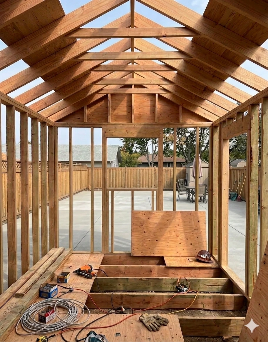 Backyard shed framing to finished living space
