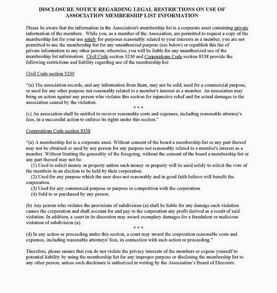 Disclosure Notice Re Membership List (2)