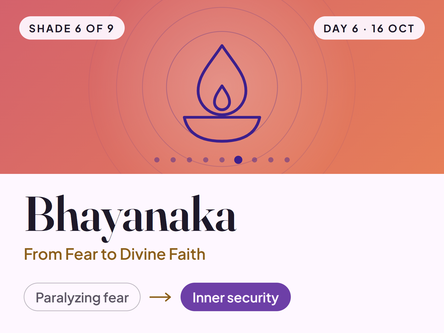 Bhayanaka card with a lamp flame symbol: from paralyzing fear to inner security, shade 6 of 9
