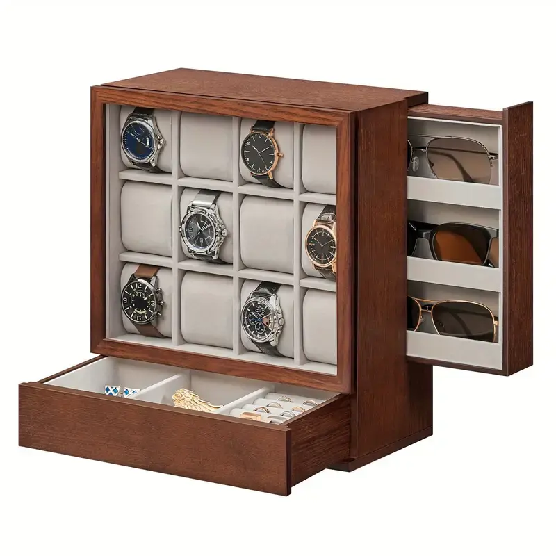 Brown sunglass and watch storage box