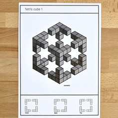tiny cubes strategically arranged to form cube frame that is interrupted in the middle where hollow places in isometric view create illusion of six pointed stars.