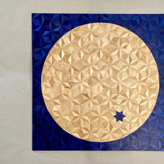 "Transit of Venus" (or The “eclipse” of Venus); cca 60 x 60 cm; straw marquetry on wooden panel