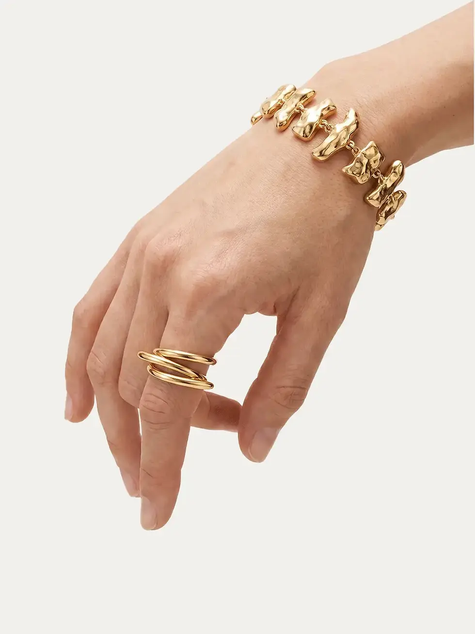 The Claw Ring demi-fine 24k gold ring worn on the hand — June Gold Forming™