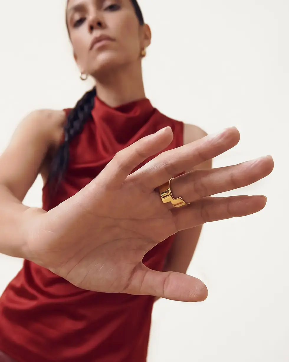 Thumbnail: Half & Half Ring skin-safe 24k gold ring, everyday jewellery — June Gold Forming™