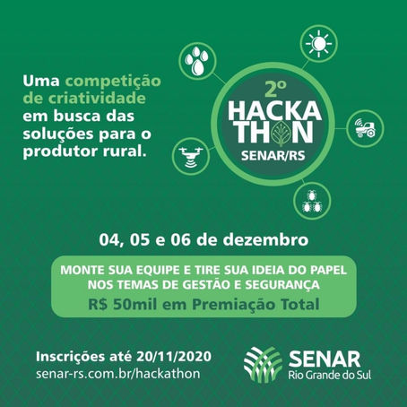 2° Hackathon Senar-RS distribuirá R$ 50 mil em prêmios