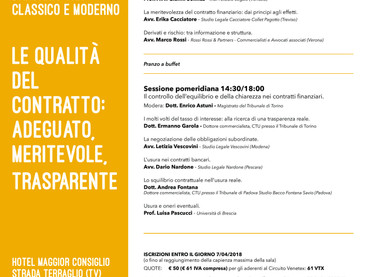 SEGNALAZIONE CONVEGNO 13 aprile 2018 a Treviso: "Le qualità del contratto: adeguato, meritevole