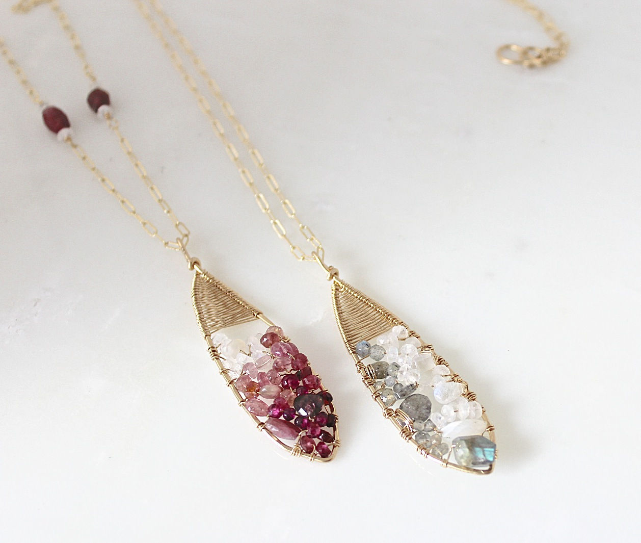 Long Teardrop Clustered Gemstone Pendant