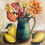 Thumbnail: flowers in a blue vase still life 12x12