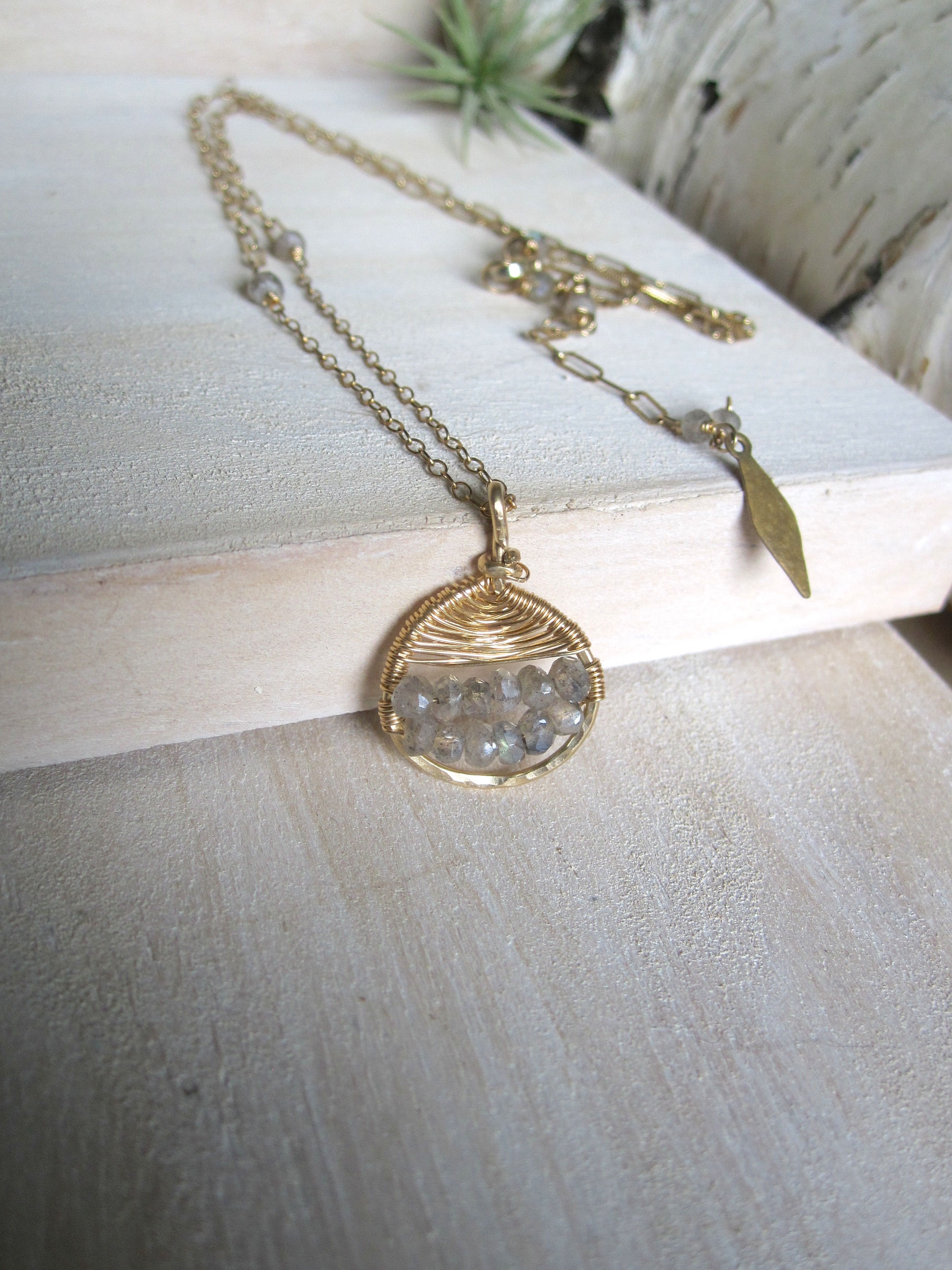 Half Moon Medallion Necklace in Labradorite