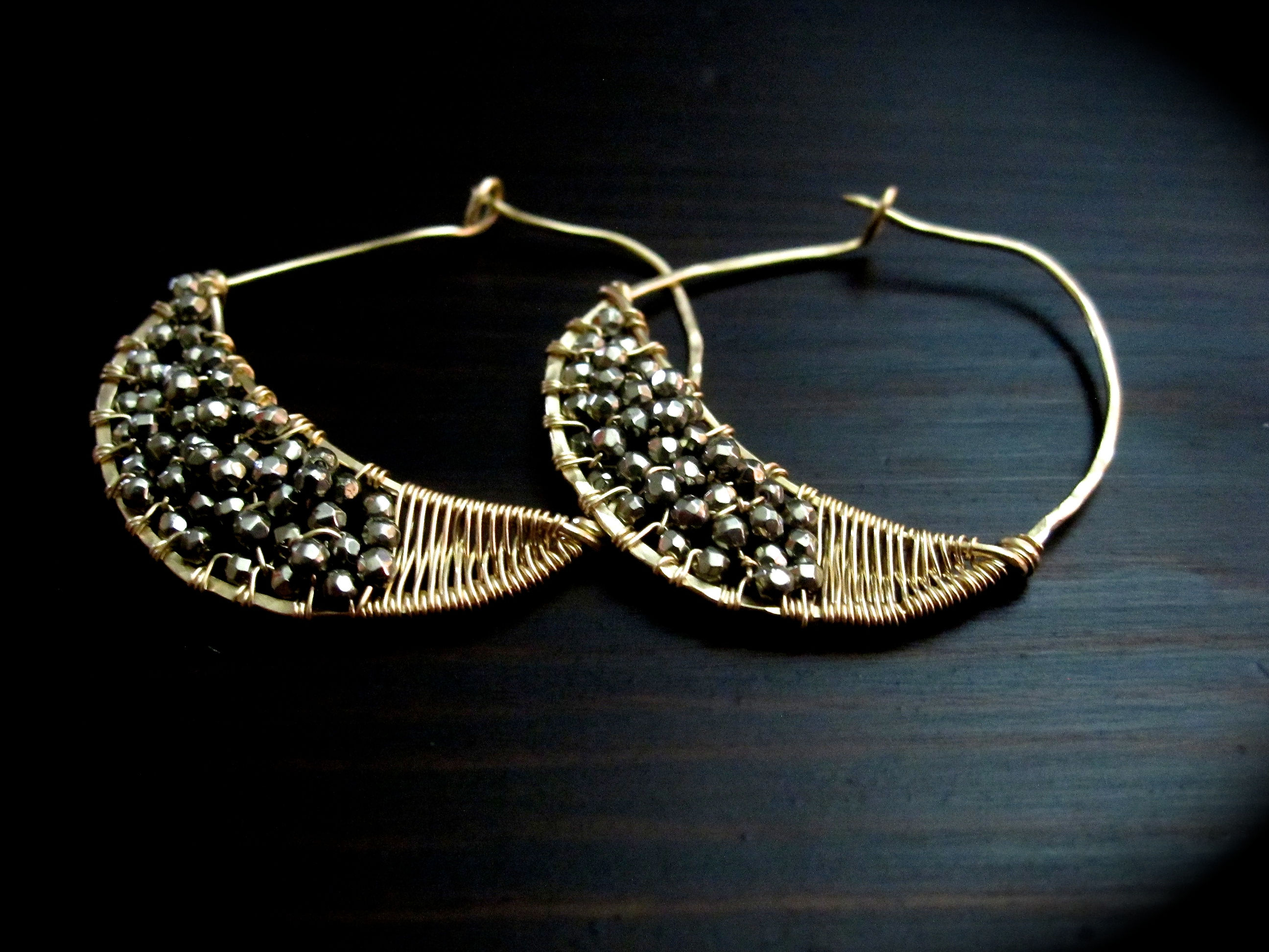 Crescent Hoop Earrings in Pyrite