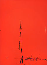 Jean Degottex, Horsphere Rouge, 1965, peinture sur papier marouflé sur toile, 105 x 75 cm, ©Betrand Michau ADAGP, courtesy Galerie Berthet-Aittouarès