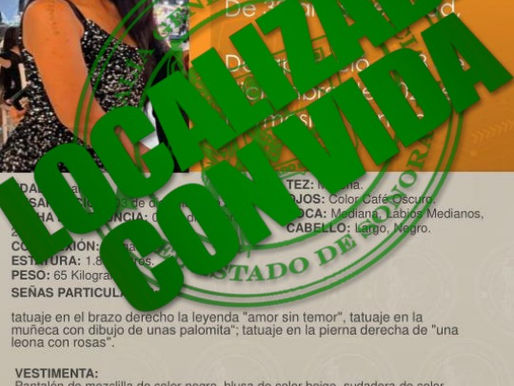 Localizan sana y salva a Yuridia Guadalupe en Hermosillo