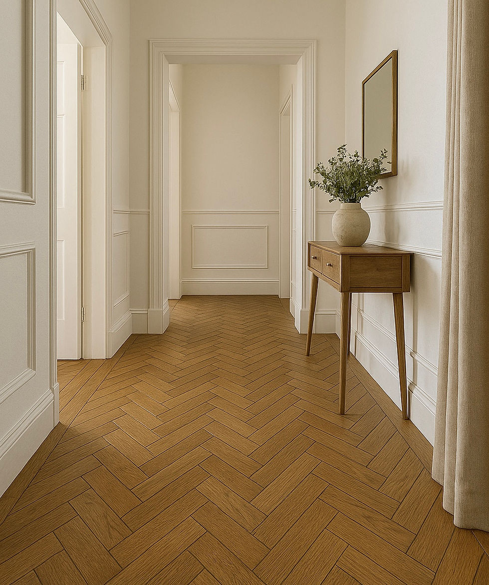 Thumbnail: Vintage oak parquet flooring installed in a hallway