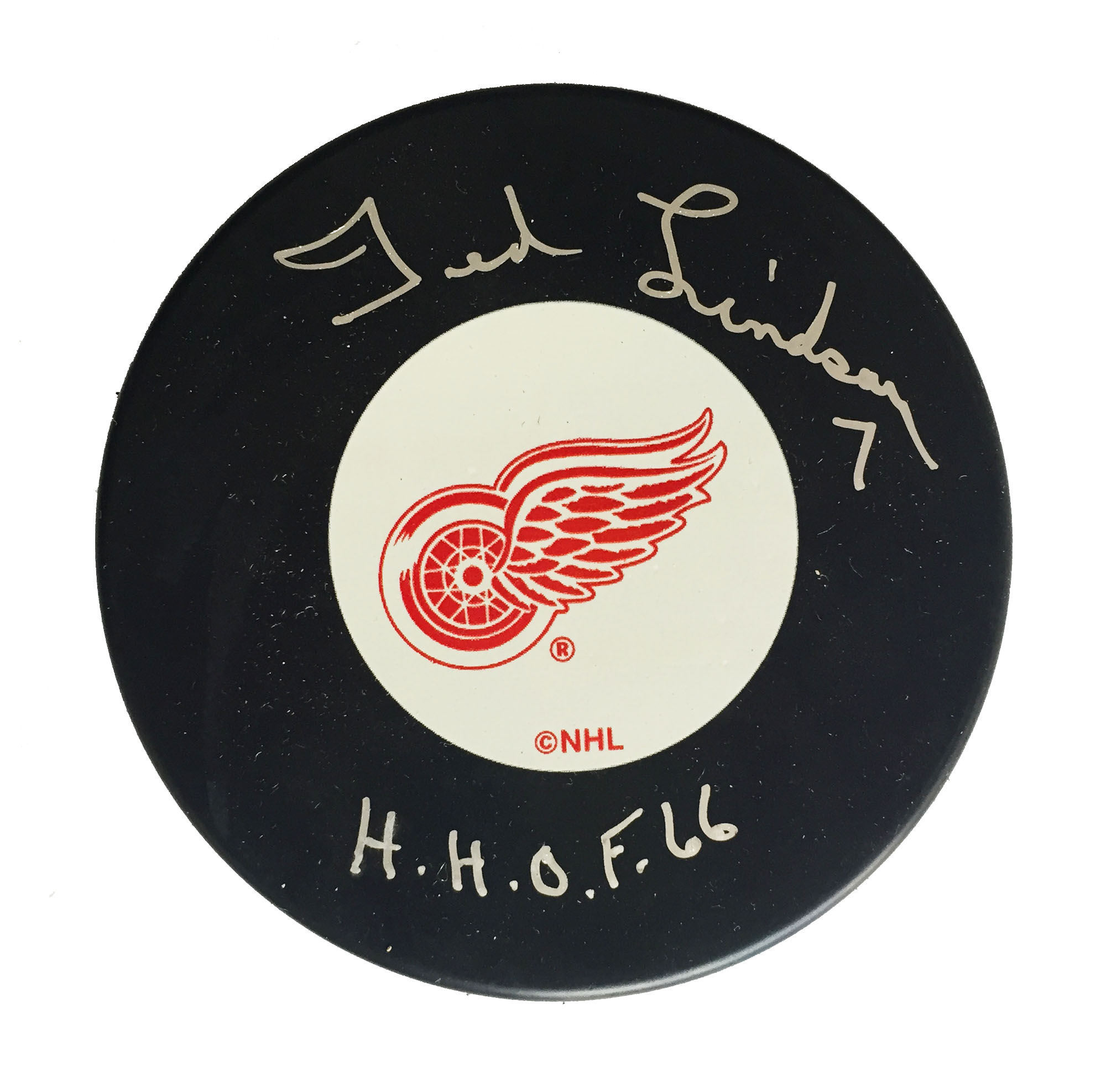 Ted Lindsay Signed Puck - Hall of Fame Inscription