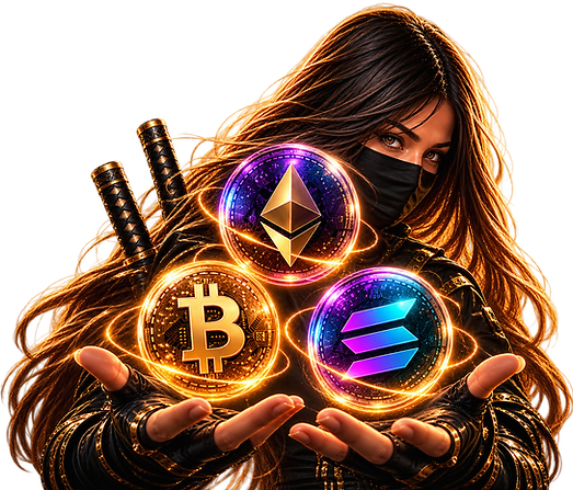 Ninja Cibernética com Moedas Cripto Luminosas.png