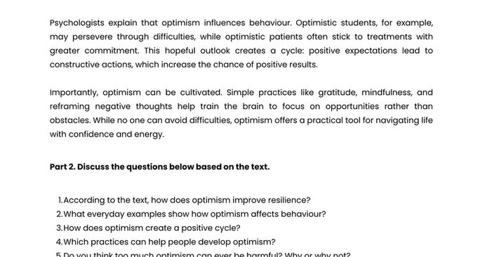 Optimism ESL Lesson plan preview