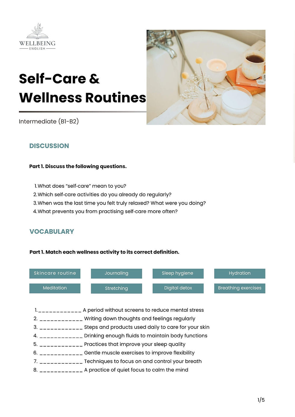 Wellness vocabulary ESL lesson plan