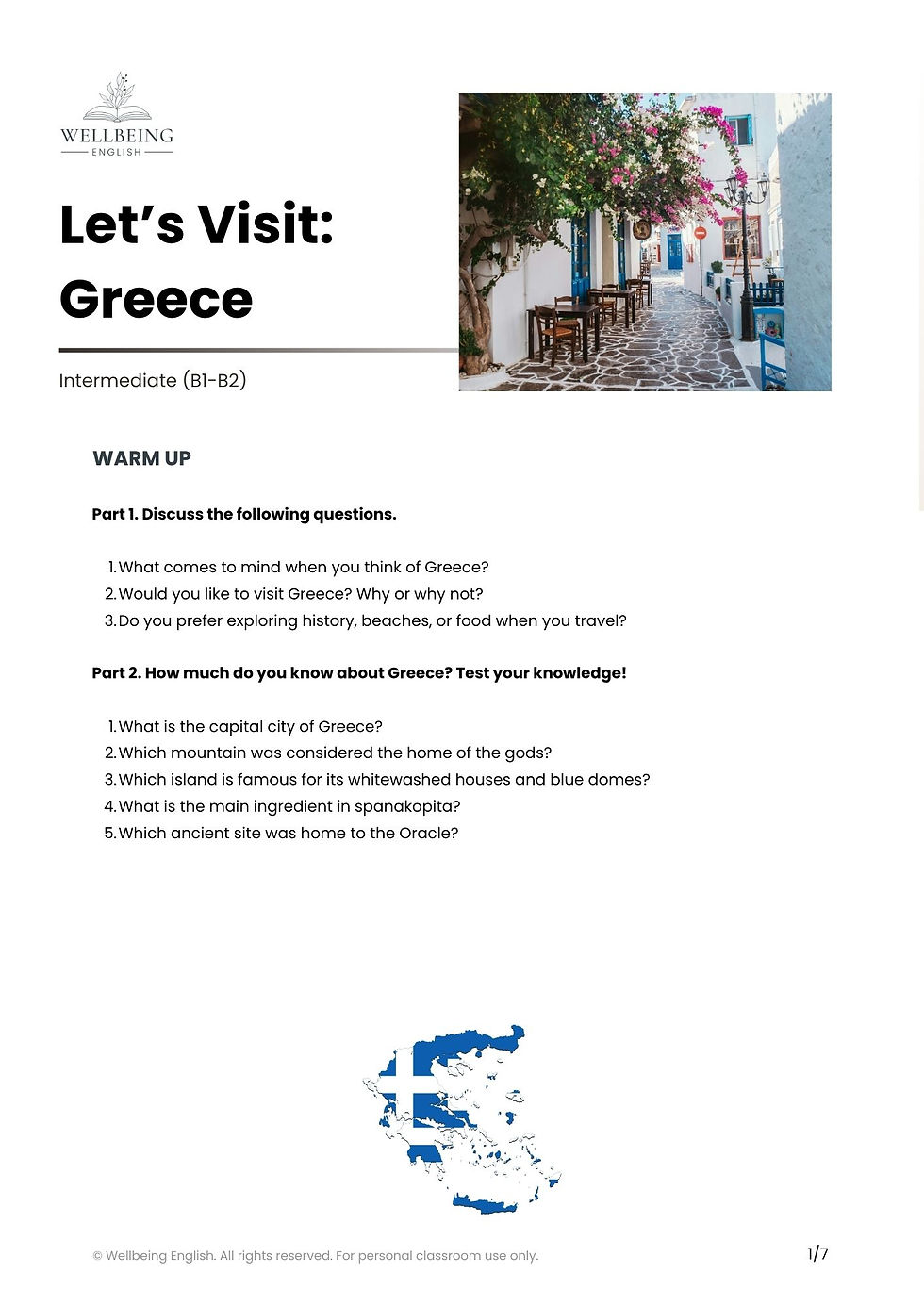 Greece travel ESL lesson preview