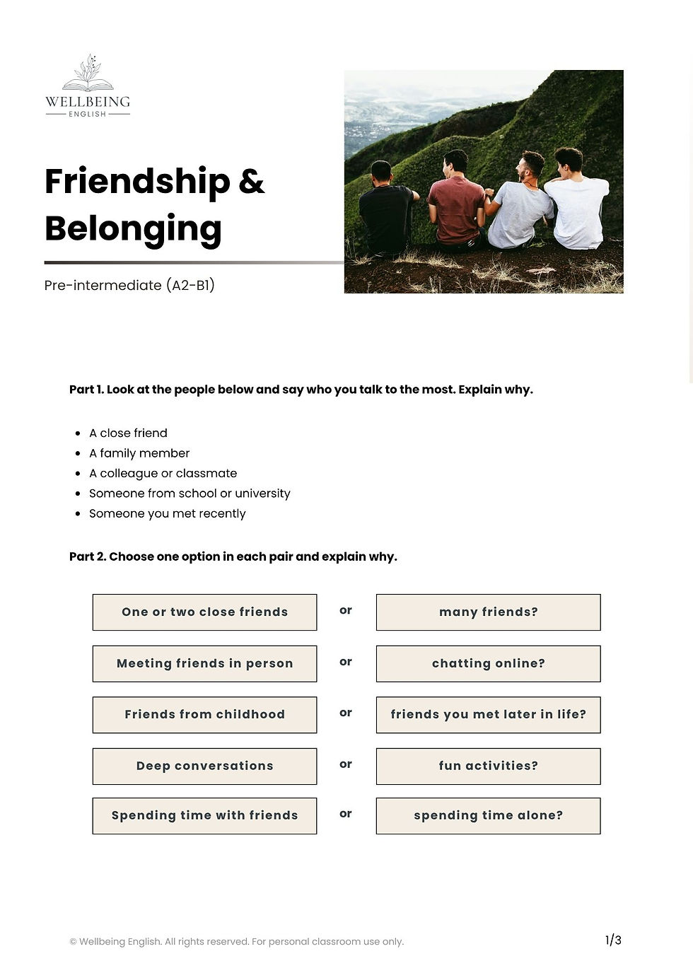 Friendship speaking ESL lesson plan worksheet preview