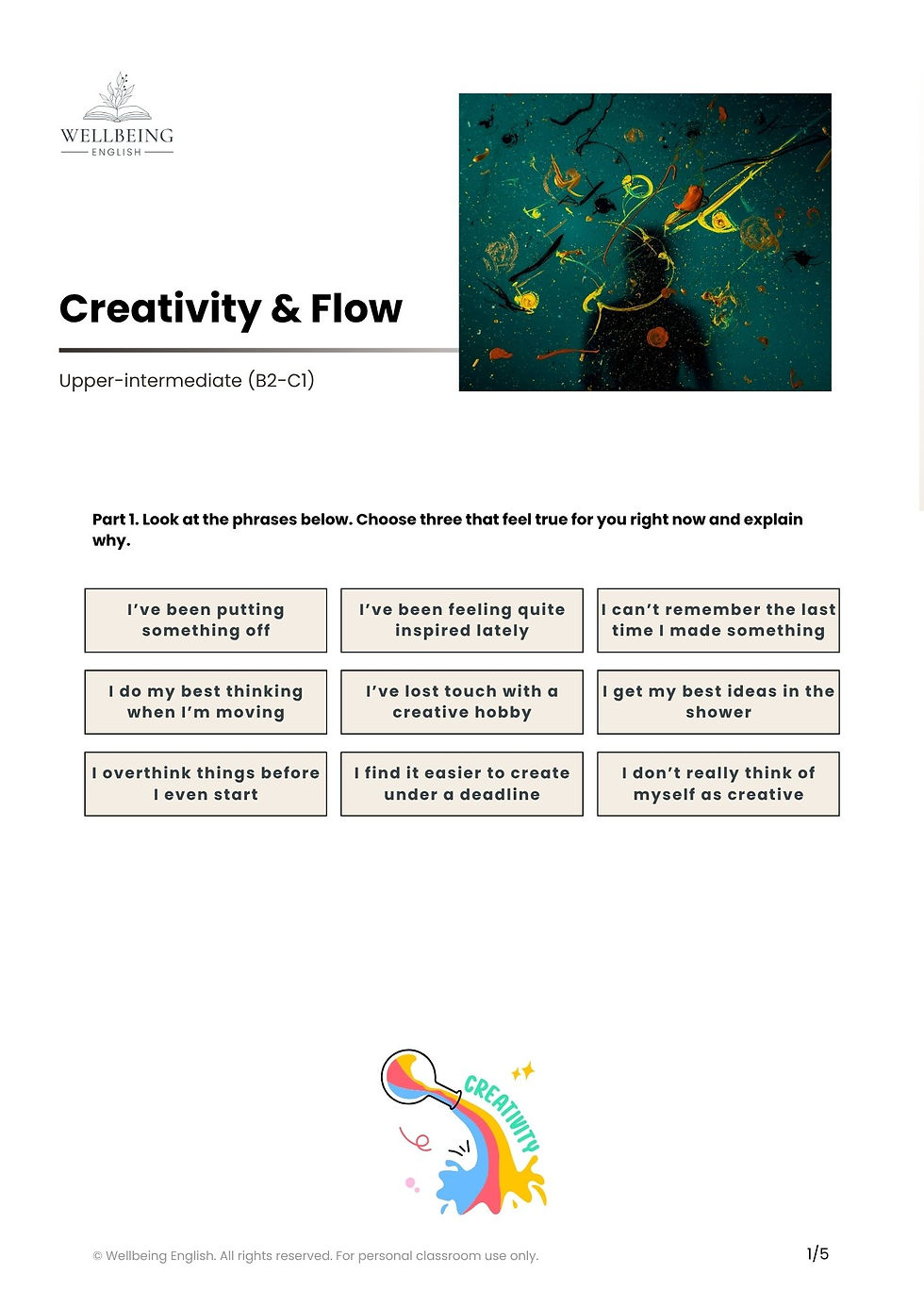 creativity ESL speaking lesson plan worksheet