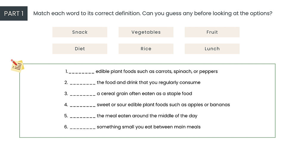 Making Suggestions for Healthy Eating ESL Lesson Plan