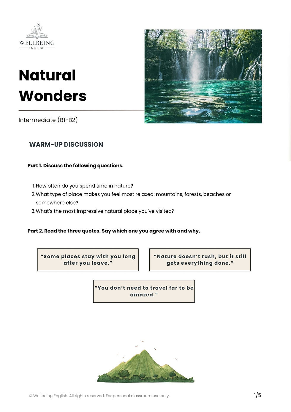 Natural wonders ESL lesson plan preview