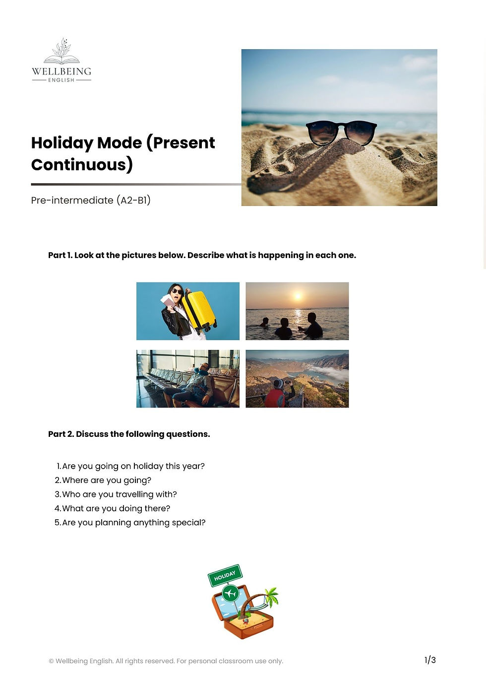 present continuous ESL lesson worksheet preview