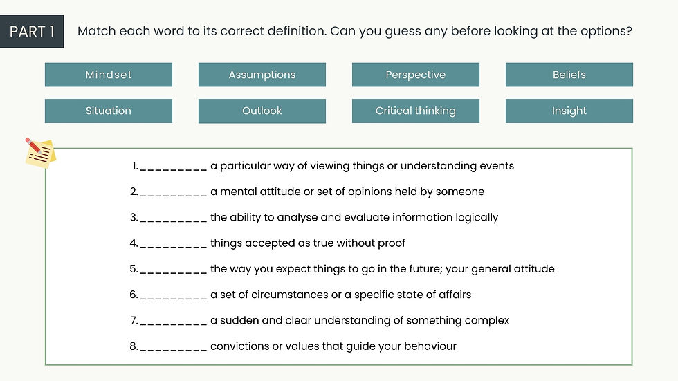 Collocations: Mindset & Perspective ESL Lesson Plan