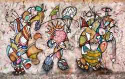 Nonbinary Chat Room_ oil, acrylic, charcoal on canvas, 66 x 100_, 2021 SOLD.HEIC