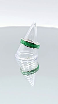 Thumbnail: Sterling Silver 6mm Inlay Ring with Emerald Stones - Size Q (UK), 8.5 (US)