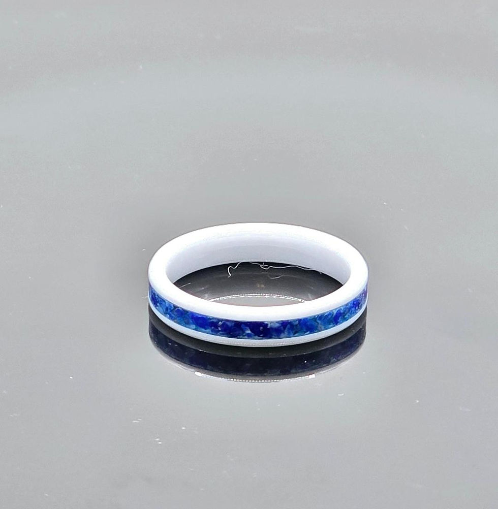 Thumbnail: Ceramic 4mm Lapis Lazuli and Bello Opal  Ring - Size UK P / US 8