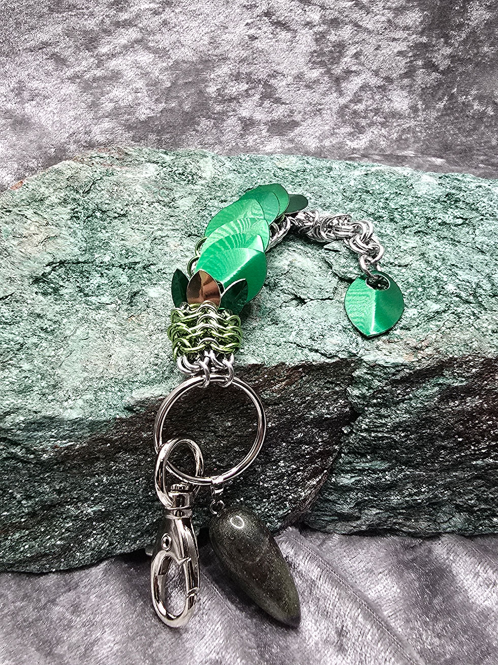 Thumbnail: Chainmail Dragon Keyring with Dragon Blood Charm (Silver/Green & Silver)