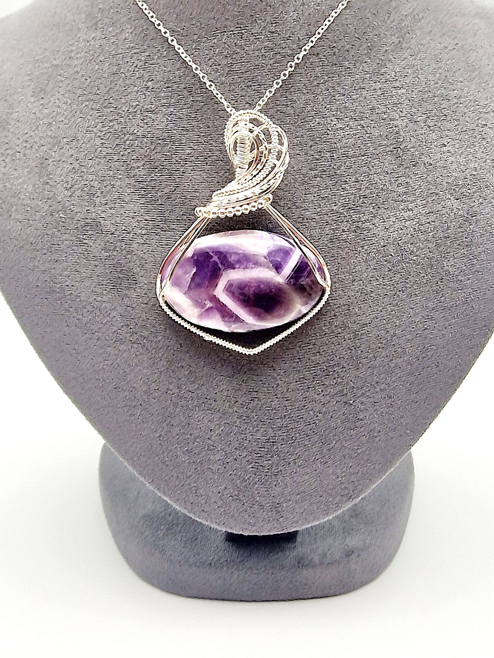Thumbnail: Sterling Silver Wire Wrapped Amethyst Crystal Necklace