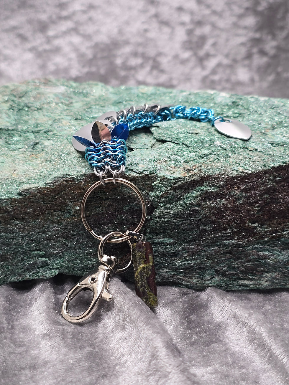 Thumbnail: Chainmail Dragon Keyring with Dragon Blood Charm (Blue & Silver)