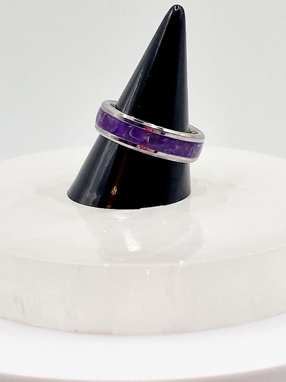 Thumbnail: Tungsten Carbide Ring with Amethyst Inlay - Size P (UK) 8 (US)