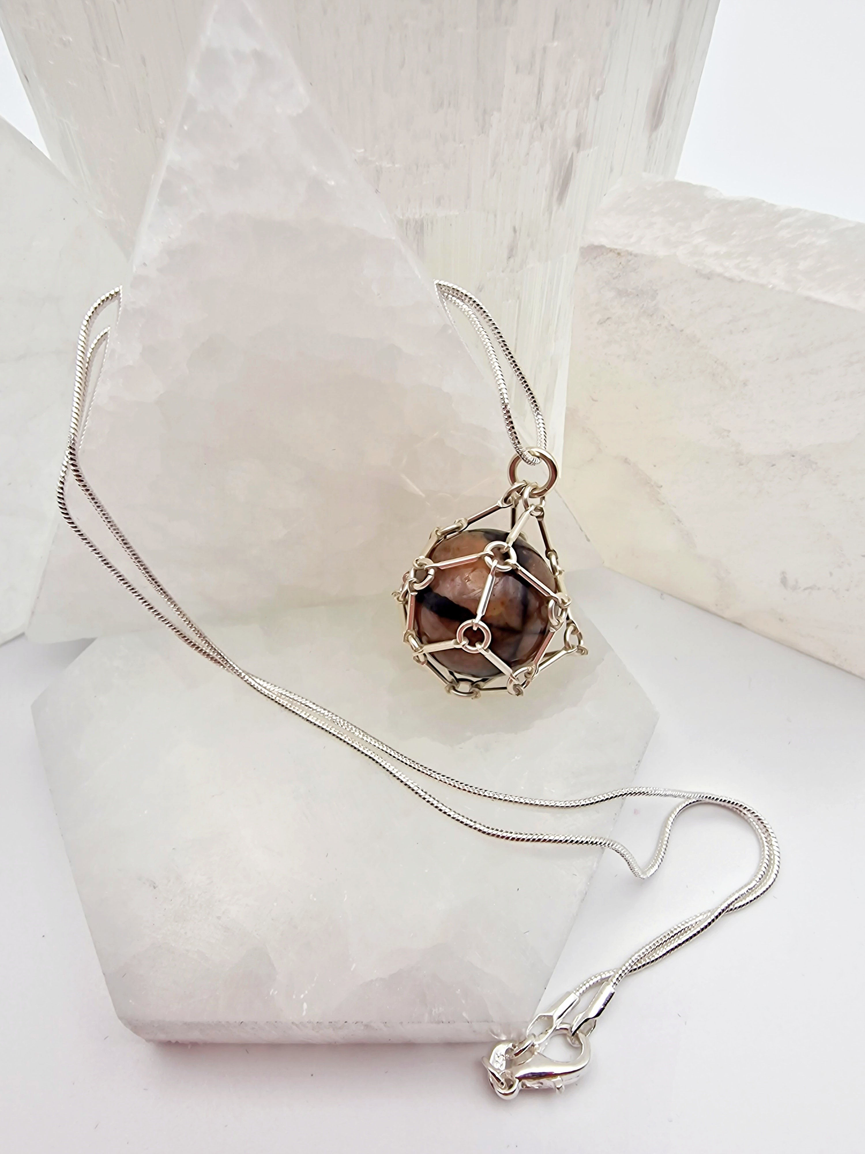 Sterling Silver Cage Chiastolite Andalsite Crystal Necklace