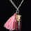 Miniature : Sautoir fiole billes noires et roses et pompon