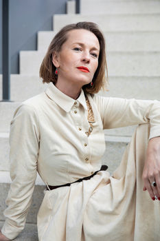 polish actress Hamburg, blond hair, short hair, kaukasian type, polaroid portrait