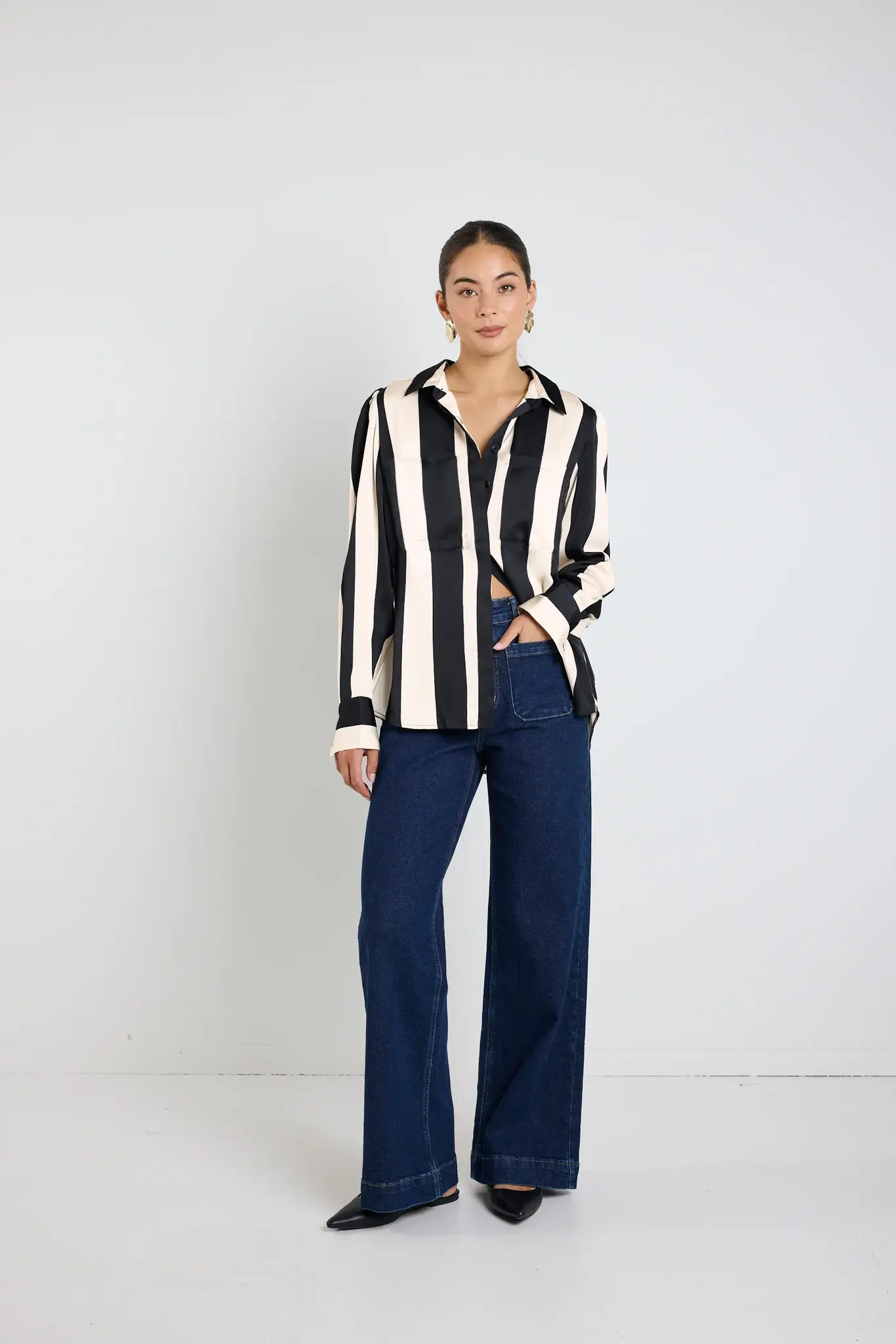 Solidify Black Sand Stripe LS Blouse