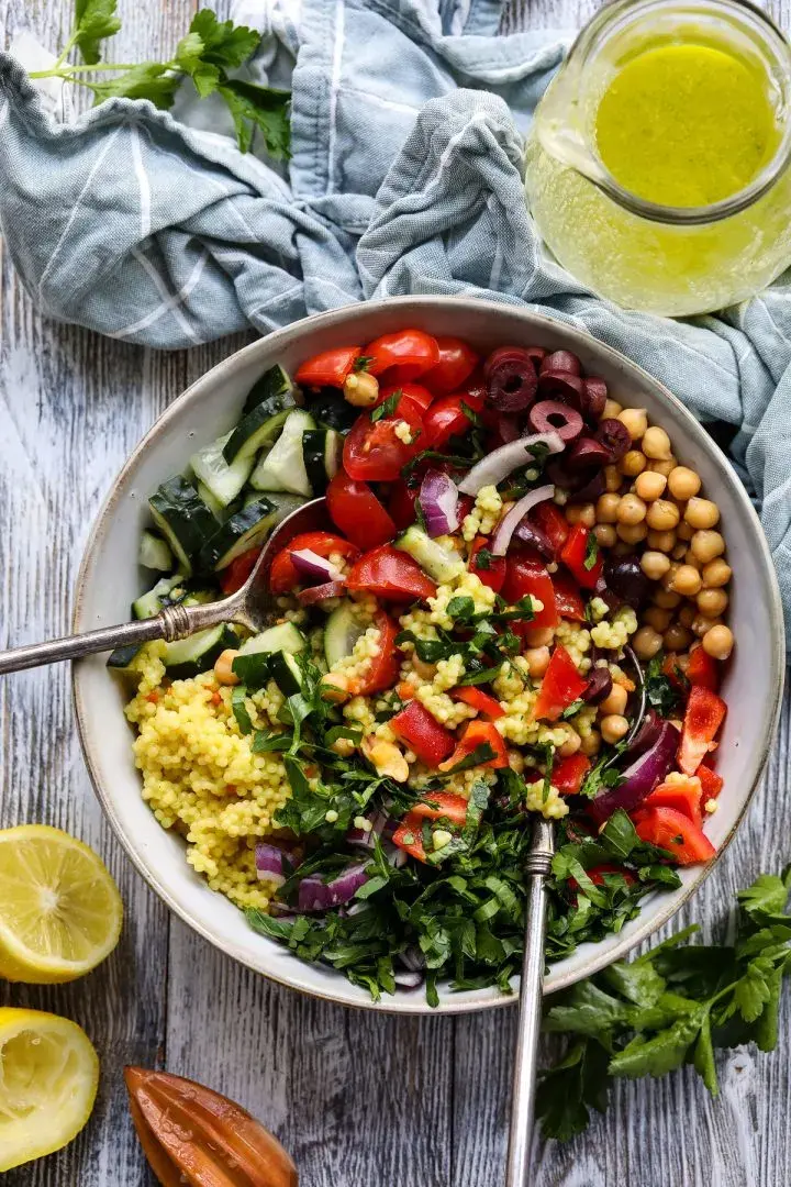 Vegan Couscous Salad by Elena of Happy Kitchen Rocks