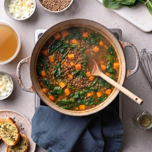 Ingredients For Iron-rich Warm Lentil & Spinach Soup For Your Period