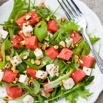 Watermelon Salad With Feta & Balsamic Dressing