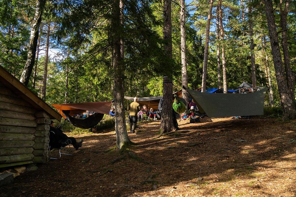 Höngmattor och människor utomhus