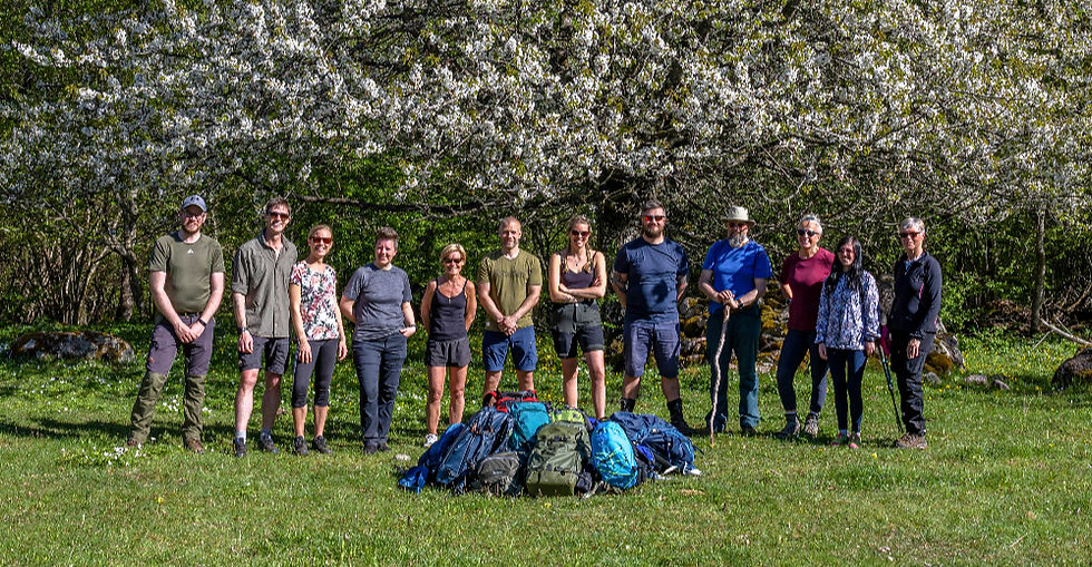 Vandrare framför blommande träd