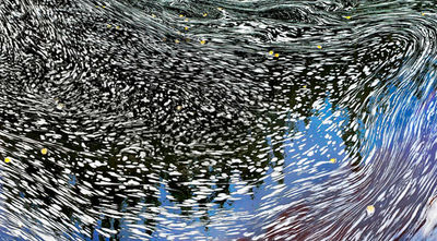 Water and river current flows interference reflected in water surface of Montreal River, Algoma, by Canadian artists, Janusz Wrobel