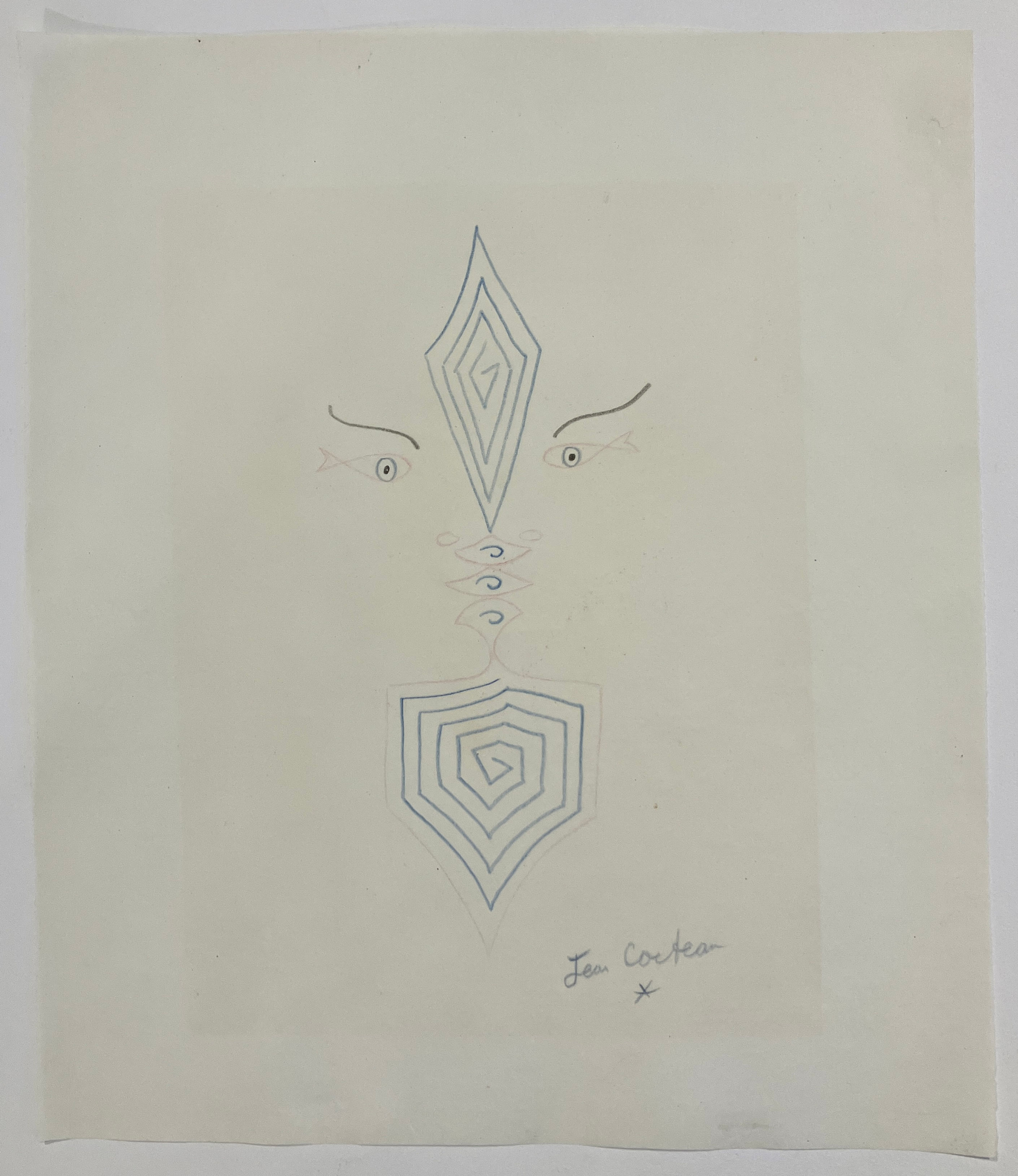 Jean Cocteau (1889 1963). Dessin au crayon de couleur. Signé.