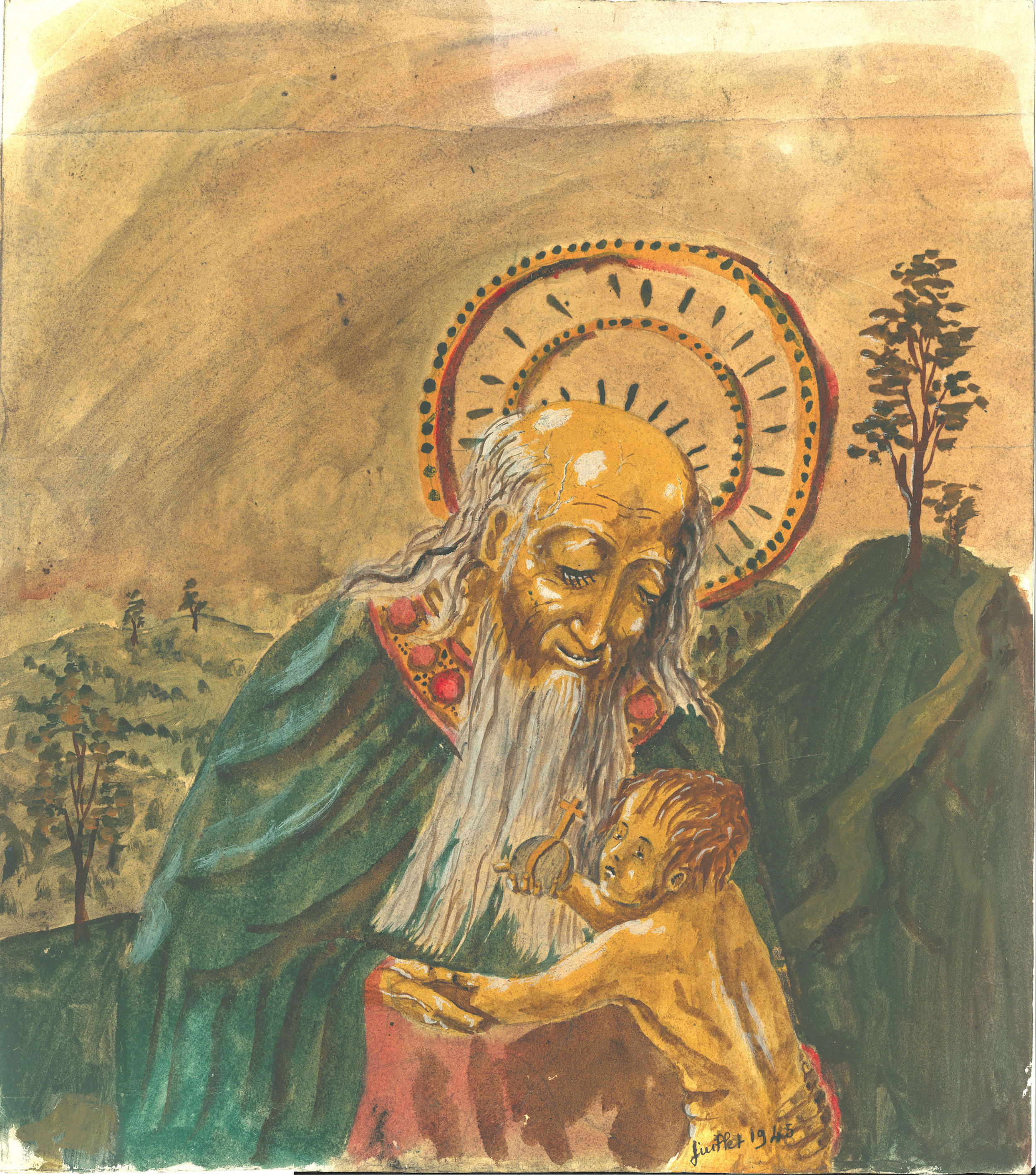 Bernard Requichot (1929-1961). Scène religieuse, 1945. Aquarelle et gouache.