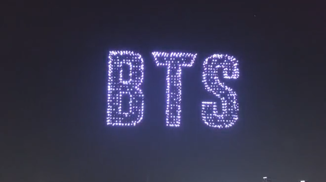 A drone show featuring BTS members lit up the sky the night before the concert. Reuters)