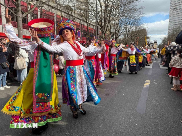 A dance performance by the French community of South American descent at the Lunar New Year parade 2026.