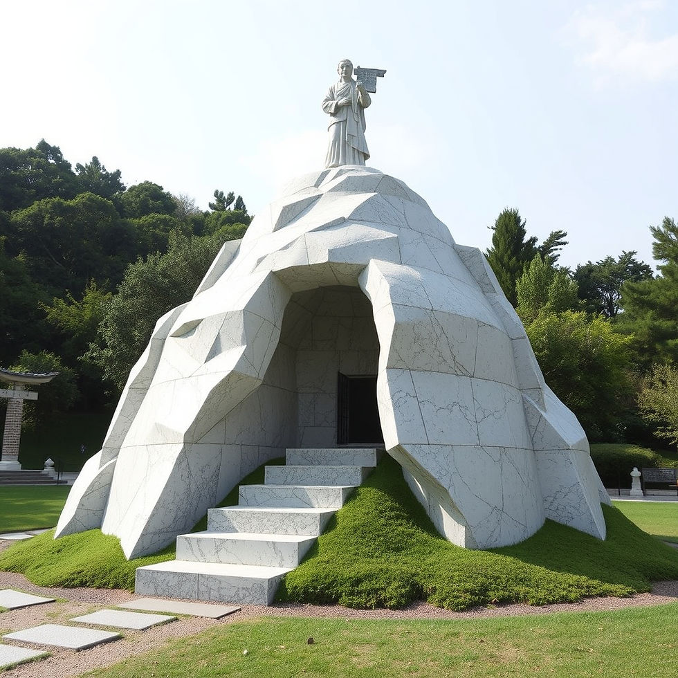 A sculpture made of Italian marble, called the "Hill of Hope," sits on the grounds of Kosanji